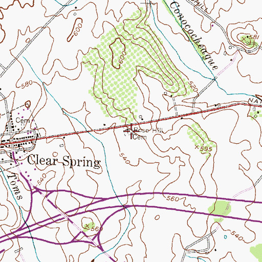 Topographic Map of Rose Hill Cemetery, MD