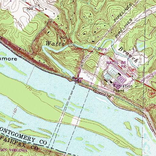 Topographic Map of Watts Branch, MD