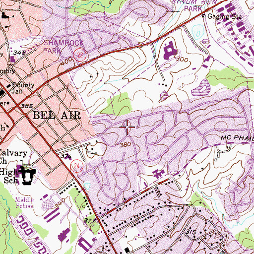 Topographic Map of South Bel Air, MD