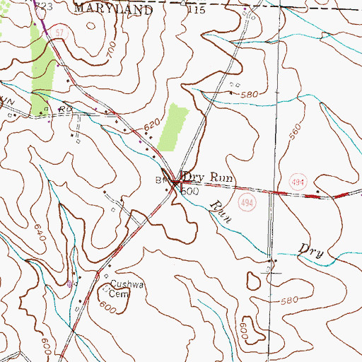 Topographic Map of Dry Run, MD