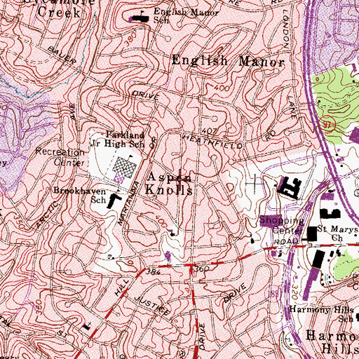 Topographic Map of Aspen Knolls, MD
