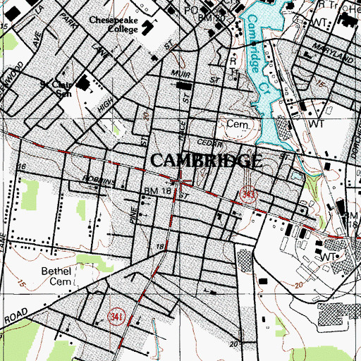 Topographic Map of Cambridge, MD