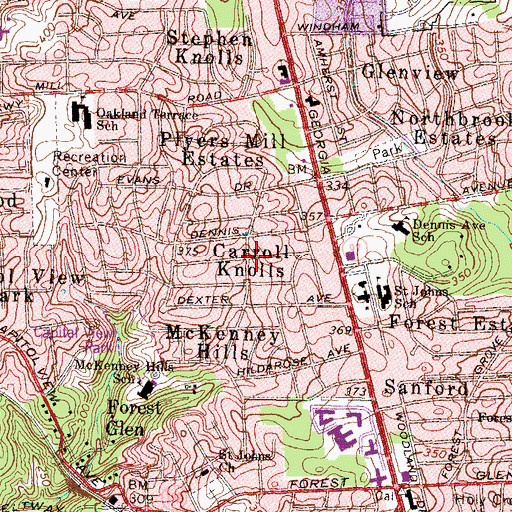 Topographic Map of Carroll Knolls, MD