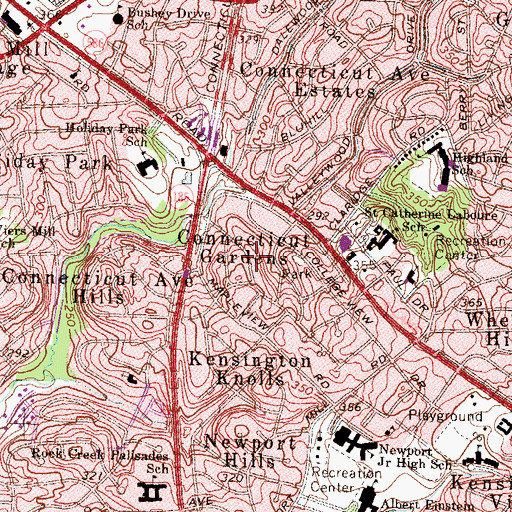 Topographic Map of Connecticut Gardens, MD
