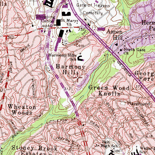 Topographic Map of Harmony Hills, MD