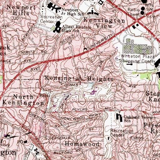 Topographic Map of Kensington Heights, MD