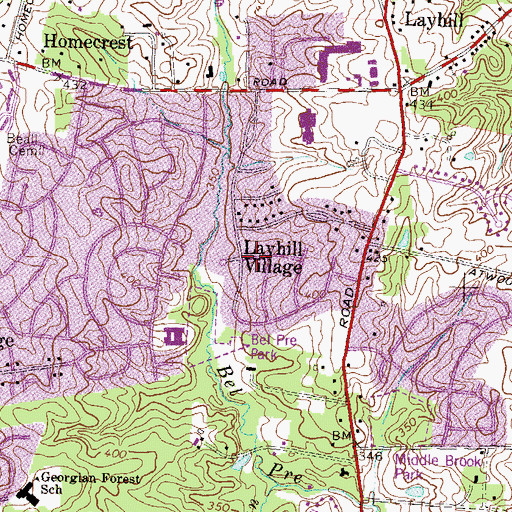Topographic Map of Layhill Village, MD