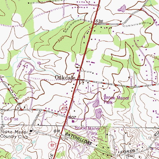 Topographic Map of Oakdale, MD
