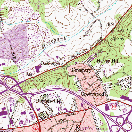 Topographic Map of Oakleigh, MD