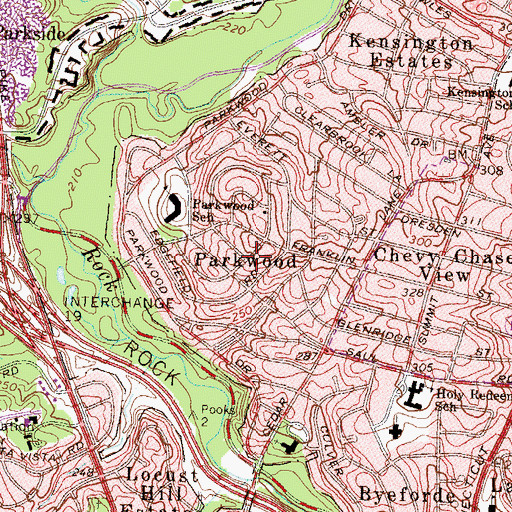 Topographic Map of Parkwood, MD