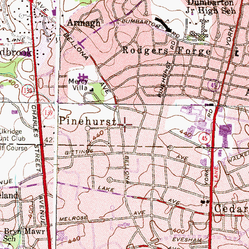 Topographic Map of Pinehurst, MD