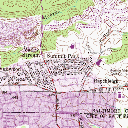 Topographic Map of Summit Park, MD