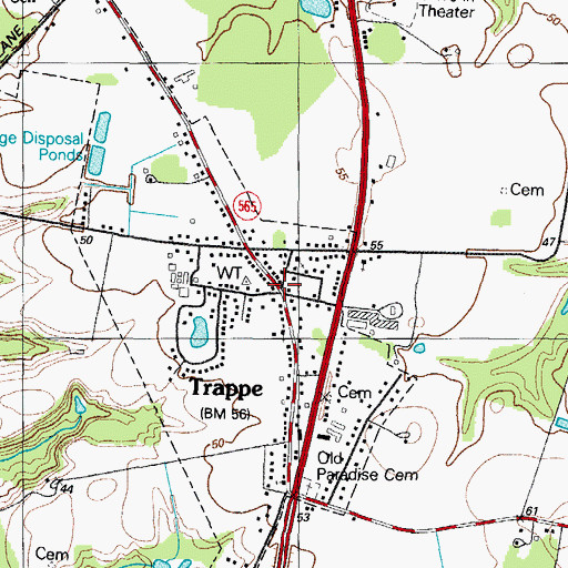 Topographic Map of Trappe, MD