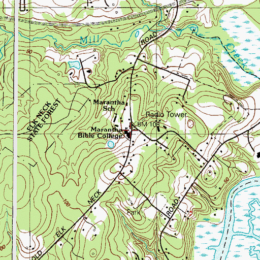 Topographic Map of Marantha Bible College, MD