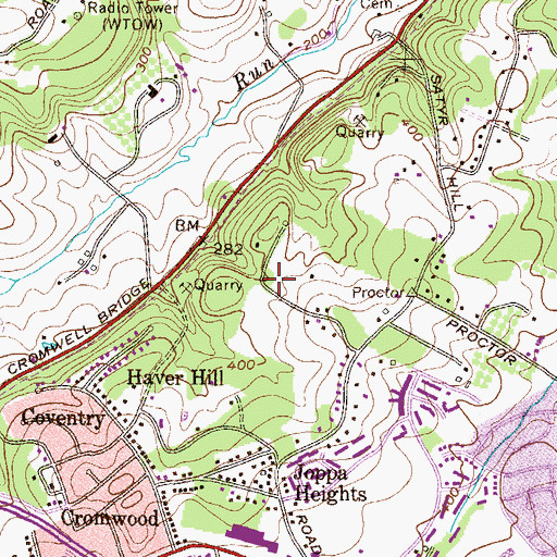 Topographic Map of Satyr Hill Estates, MD