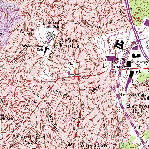 Topographic Map of Aspen Hill Library, MD