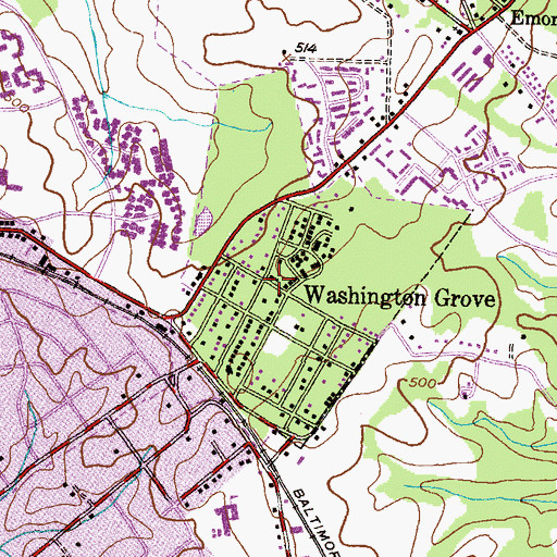 Topographic Map of Washington Grove Town Hall, MD