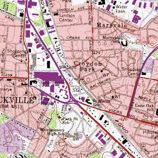 Topographic Map of Rockville Metro Station, MD