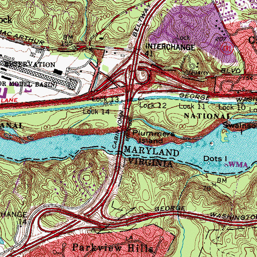Topographic Map of American Legion Memorial Bridge, MD