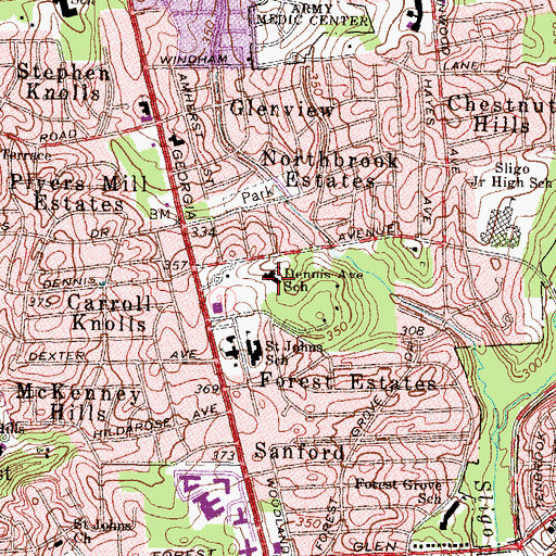 Topographic Map of Dennis Avenue Elementary School (historical), MD