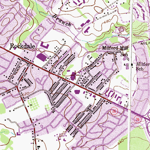 Topographic Map of Milford Mill Shopping Center, MD