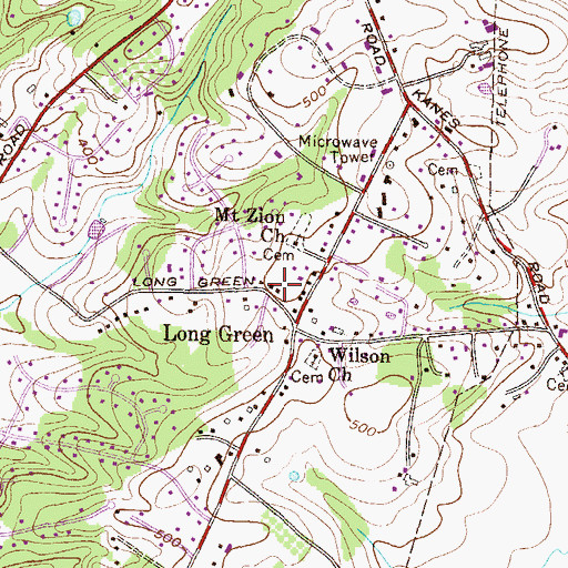 Topographic Map of Long Green Post Office, MD