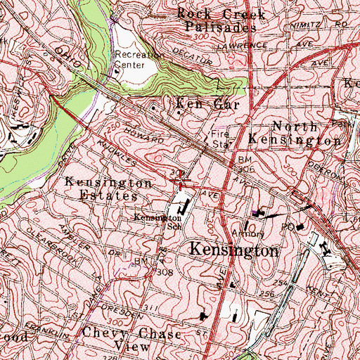 Topographic Map of Kensington-Georgetown Medical Center, MD