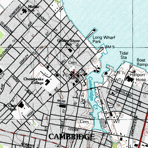 Topographic Map of Cambridge Post Office, MD