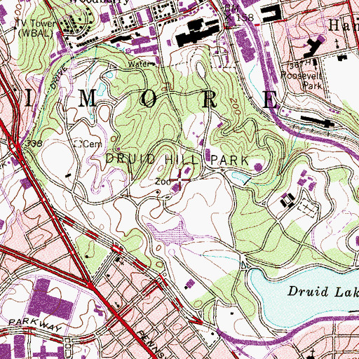 Topographic Map of Druid Hill Park, MD