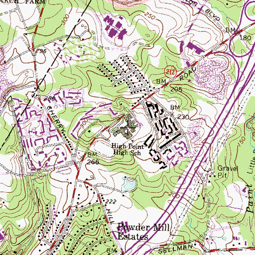Topographic Map of High Point High School, MD