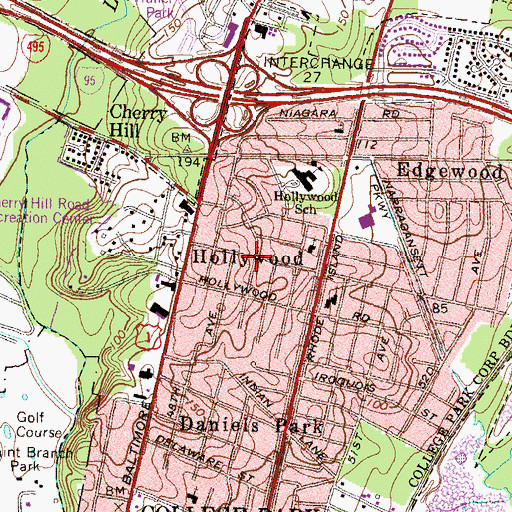 Topographic Map of Hollywood, MD