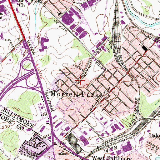Topographic Map of Morrell Park, MD