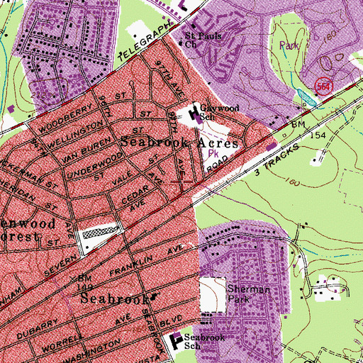 Topographic Map of Seabrook Acres, MD