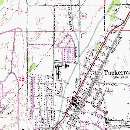 Topographic Map of Tuckerman High School, AR