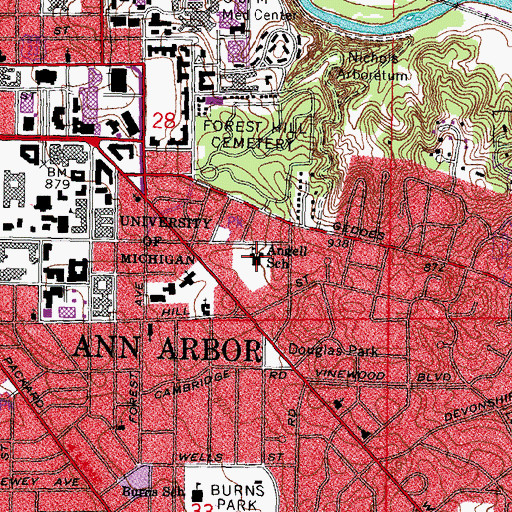 Topographic Map of Angell School, MI