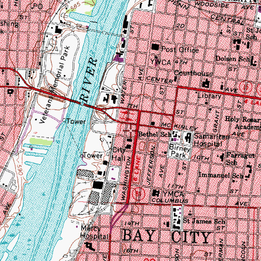 Topographic Map of Bay City, MI