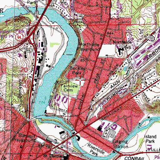 Topographic Map of Beckley Park, MI