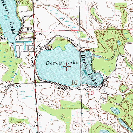 Topographic Map of Derby Lake, MI