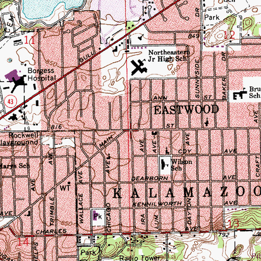 Topographic Map of Eastwood, MI