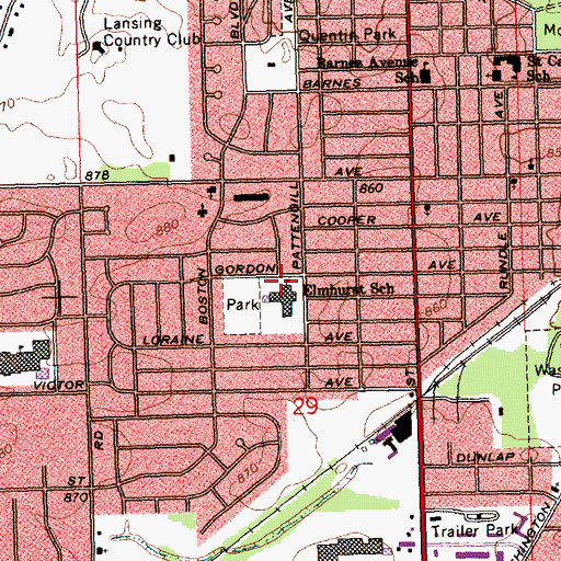Topographic Map of Elmhurst Elementary School, MI