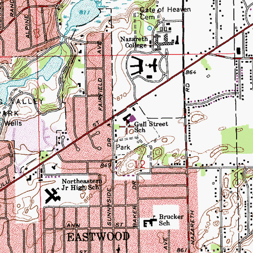 Topographic Map of Gull Street School, MI