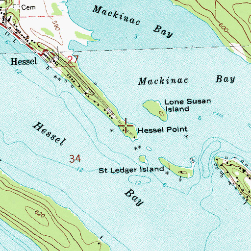 Topographic Map of Hessel Point, MI