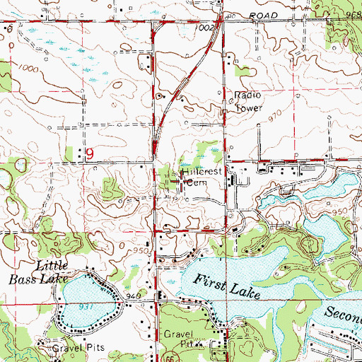 Topographic Map of Hillcrest Cemetery, MI