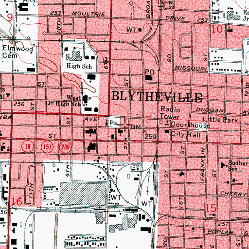 Topographic Map of Blytheville Public Library, AR