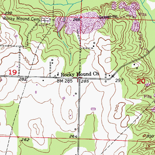 Topographic Map of Rocky Mound, AR