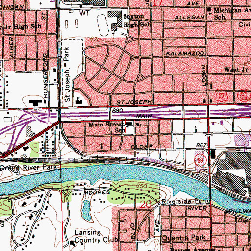 Topographic Map of Main Street School, MI