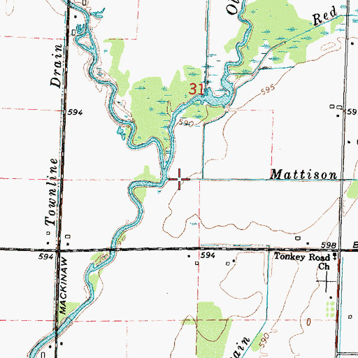 Topographic Map of Mattison Drain, MI
