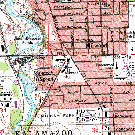 Topographic Map of Milwood School, MI
