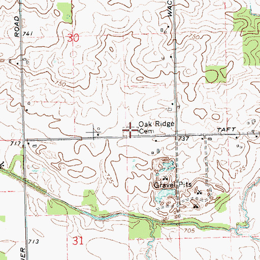 Topographic Map of Oak Ridge Cemetery, MI
