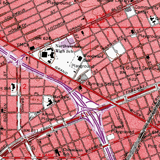 Topographic Map of Olympia Stadium, MI